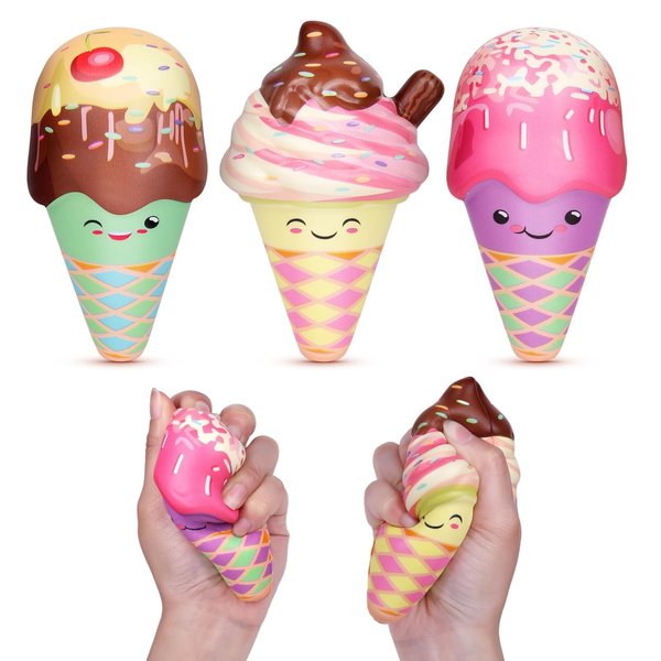 Anboor 3 Pcs Squishies, Soft Kawaii Ice Cream Squishies Slow Rising,Food Squishies for Kid Stress Relief Food Foam Squishies as Party Favor