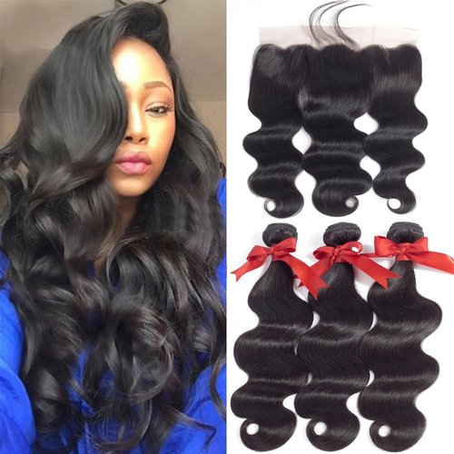 Beauhair Brazilian Virgin Hair Body Wave 3 Bundles with Closure Free Part 8A Unprocessed Brazilian Body Wave Human Hair Weft Extensions with 4x4 Lace Closure Natural Color(16 18 20 with 16 Free Part)