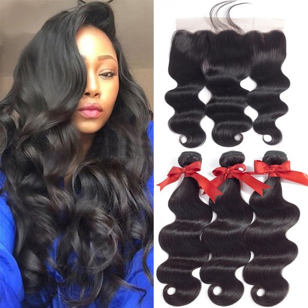 Beauhair Brazilian Virgin Hair Body Wave 3 Bundles with Closure Free Part 8A Unprocessed Brazilian Body Wave Human Hair Weft Extensions with 4x4 Lace Closure Natural Color(16 18 20 with 16 Free Part)