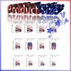 Fourth of July Press on Nails with Independence Day Design, Glossy Silver Glitter False Nails Gel Glue on Nail 4th of July Manicure Art Acrylic Short Square Fake Nails Stick on Nails for Women 24Pcs