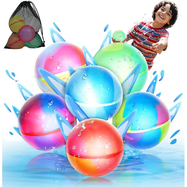 【6 Pack】Magnetic Reusable Water Balloons, Fast Self-Sealing for Kids Adults Latex-Free Silicone Quick Easy Auto Fill Bomb Ball, Refillable Pool Beach Outdoor Activities Games Toy Summer Fun Splash