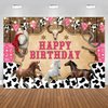Western Cowboy Birthday Backdrop Western Cowboy Rodeo Background Cow Print Cowboy Wild West Birthday Boys Baby Shower Party Supplies Happy Birthday Party Banner Cake Table Banner (7X5FT)