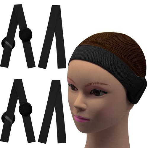 4Pcs Elastic Bands for Wig, Lace Bands for Wig Grip Lace Melting Band with Ear Muffs, Wig Band for Lace Front and Frontal Edge Control, Wig Band Wrap for Keeping Wigs in Place with Ear Covers (Black)