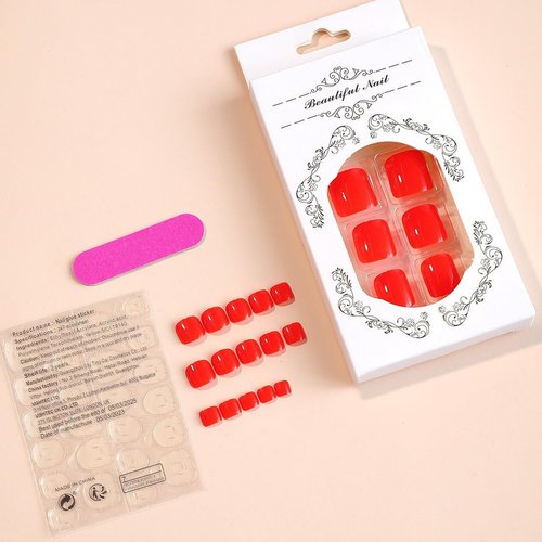AkiliBIELY Red Press on Toenails for Women Short Toe Nail Press ons Glossy Fake Toe Nails Square Toe Press on Nails Acrylic Toenails Glue on Toe Nails for Artificial Toenail Press on Nails
