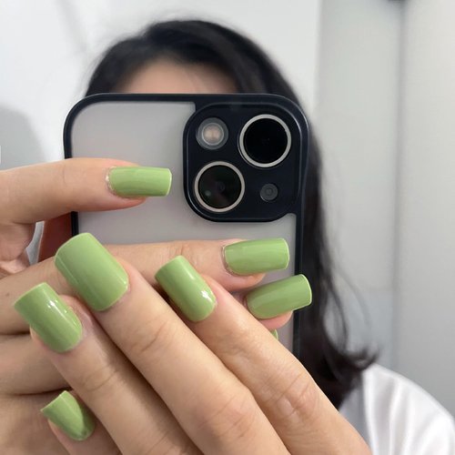 Press on Nails Medium, TUZETUZE Summer Senior Nails Solid Color Square Nails 24 Pcs with Nail Glue, Green