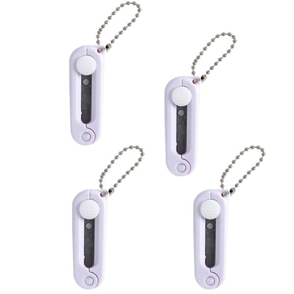 4Pcs White Folding Scissors Safe Portable Travel Scissors Mini Scissor Foldable Telescopic Cutter Pocket with Keychain for Cutting, Scrapbooking, Crafting, Sewing Craft Supplies Cutting Tools