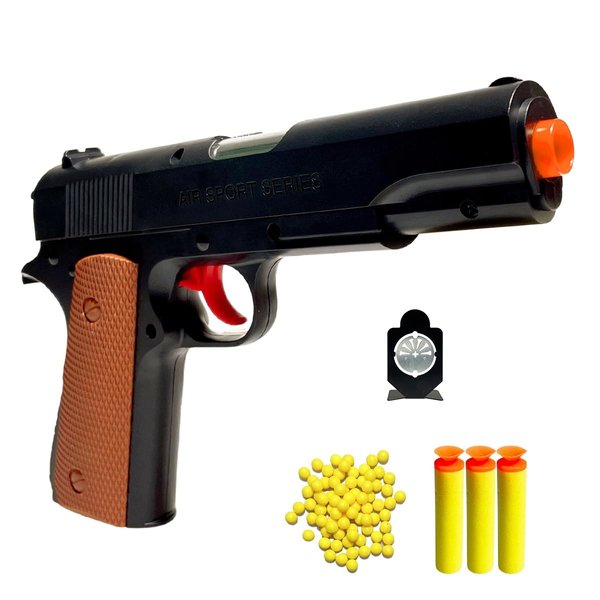 Air Drive Soft Bullet Toy Gun with 160 PCS Foam Darts, Educational Action Pistol Model, Beads Launcher, Foam Blaster Shockwave, Shooting Game Prop for Party, Halloween, Stocking Filler