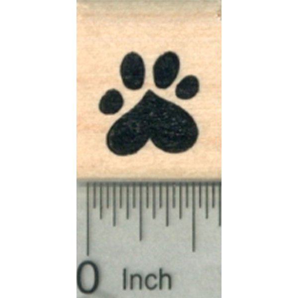 Small Heart Paw Print Rubber Stamp, Dog, Cat Valentine Series .5 inch Wide