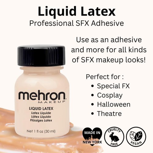 Mehron Makeup Liquid Latex | SFX Makeup | Halloween Latex Makeup | Latex Glue for Skin | Prosthetic Glue 1 fl oz (30 ml) (Light Flesh)