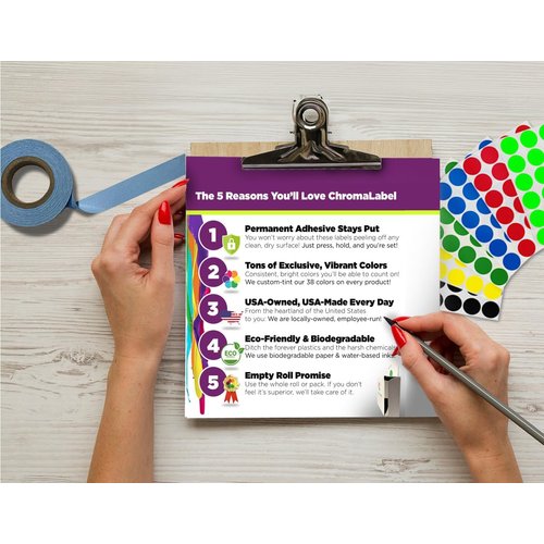 ChromaLabel 1/2 Inch Circle Sticker Labels, Easy to Write On Colored Dot Stickers, Permanent Sticky Dots - 1000 Color Coding Labels per Dispenser Box, Red Stickers