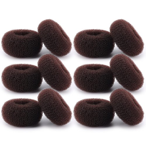 HOFASON Hair Bun Maker Donut 12 Pcs, Small Hair Donuts for Buns Ring Style Ballet Hair Bun Accessories Bulk Sock Bun Doughnut for Kids Girls Short & Thin hair Buns Mini Shaper(Size S/2.36 In, Brown)