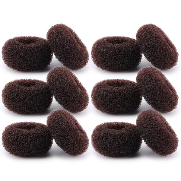 HOFASON Hair Bun Maker Donut 12 Pcs, Small Hair Donuts for Buns Ring Style Ballet Hair Bun Accessories Bulk Sock Bun Doughnut for Kids Girls Short & Thin hair Buns Mini Shaper(Size S/2.36 In, Brown)