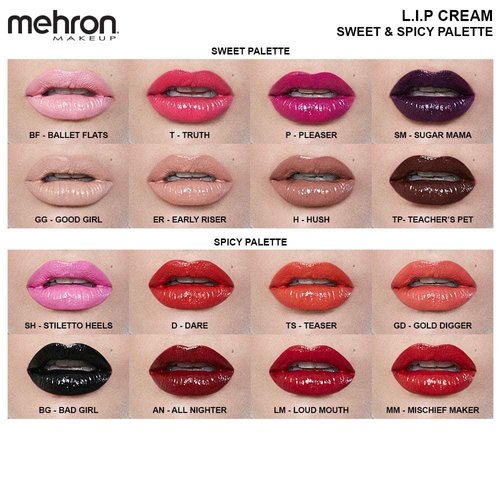 Mehron Makeup Highly Pigmented Semi-Matte LIP Cream (8 Color Palette: Spicy)