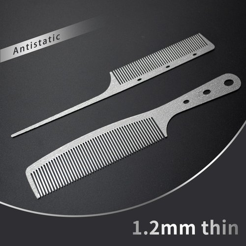 Dolmifapro 2 Pcs Stainless Steel Comb, Rat Tail Hair Combs, Pin tail Barber Comb, Hair Cutting for Hair Stylist, Wood Grain Design