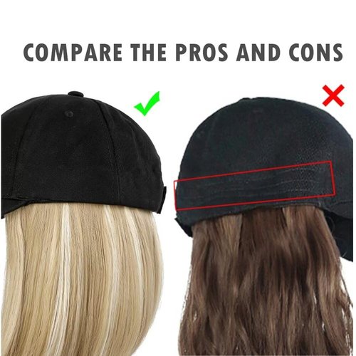 UU BEN Women's Short Bob Wigs Baseball Cap with Hair Girls Natural Wig Hats Straight Hair Mix Blonde