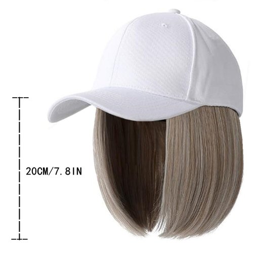 UU BEN Women's Short Bob Wigs Baseball Cap with Hair Girls Wig Hats Straight Hair Wavy Natural grey