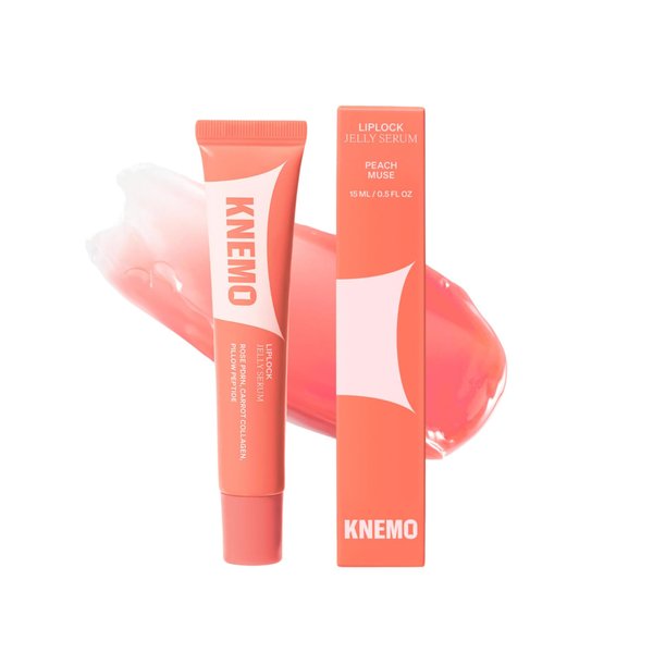 KNEMO LipLock Jelly Serum for Dry Lips, Long-Lasting, Hydrating, Plumping, Glossy Mask with Rose PDRN, Carrot Collagen, Pillow Peptide, Moisturizing Tinted Lip Balm. (Peach Muse)