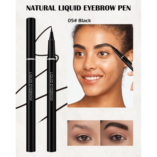 Eyebrow Pencil Black, Brow Pencil with Ultra-Fine 0.01mm Brush-Tip, Multifunctional Liquid Eyeliner & Eyebrow Pen, Waterproof Sweat-Proof Long-lasting Quick Drying Smooth, with Brow Razor & Brush-05#
