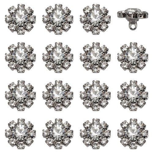 FINGERINSPIRE 16 PCS Rhinestone Brass Shank Buttons 11mm in Diameter Decorative Crystal Rhinestone Buttons Reusable Gunmetal Brass Flower Shape Embellishment for Sewing DIY Crafts Clothes Decoration