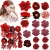 Atoden Red Flower Hair Clips Hawaiian Realistic Bohemian Rose Flower Hair Clips 16 Pcs Hawaii Boho Clips Artificial Tropical Floral Hair Barrettes Hair Accessories for Women Girls Halloween Cosplay