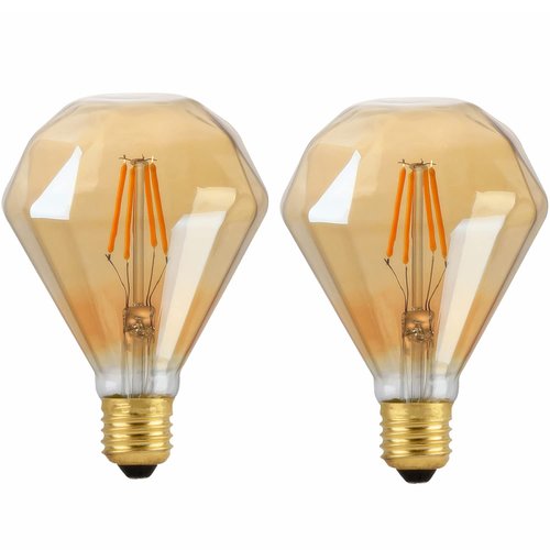 40watt Decorative Light Bulb,Diamond Glass Vintage Nostalgic LED Edison Light Bulb Dimmable,Warm Light 2200k Atmosphere Lights,for Living Room,Bedroom,Lamps,Night Light,Vanity Fancy Light Bulbs 2pack