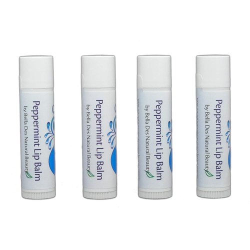 Peppermint Cocoa Butter Lip Balm | Set of 4 balms | 100% Natural Ingredients | Soothe and Moisturize Chapped Lips | Cocoa Butter, Beeswax, Vitamin E | by Bella Des Natural Beauty