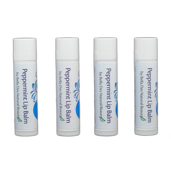 Peppermint Cocoa Butter Lip Balm | Set of 4 balms | 100% Natural Ingredients | Soothe and Moisturize Chapped Lips | Cocoa Butter, Beeswax, Vitamin E | by Bella Des Natural Beauty