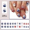 4th of July Press on Nails Short Square Fake Nails Independence Day Stars with Nail Glitter False Nails American Flag Star Pattern Designs Glue on Nails Holiday Acrylic Nails for Nail Art Decoration