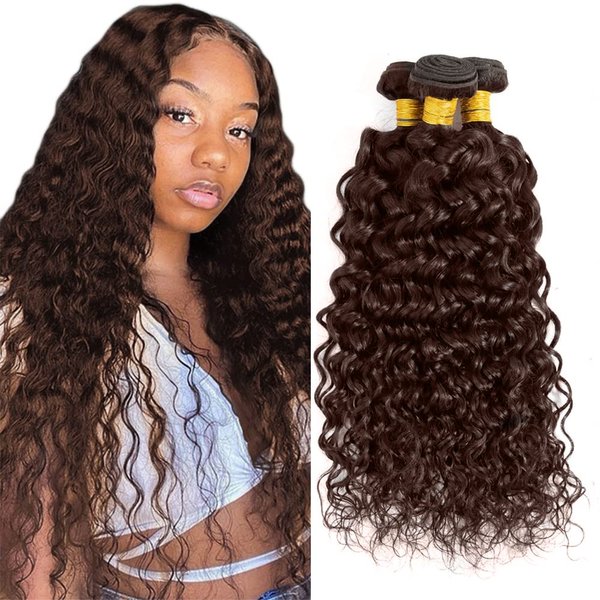 26 26 26 Inch NiegMeag Hair Brown Bundles Color #4 Water Wave Human Hair Bundles Brazilian Unprocessed Virgin Hair Color #4 Bundles Human Hair Brown Ocean Wave Bundles