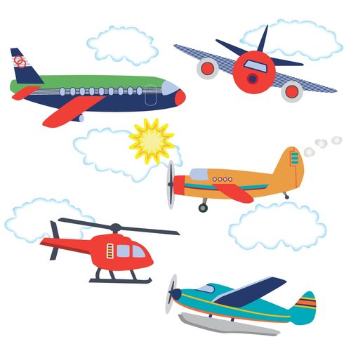 Airplanes and Helicopter Wall Decals Eco-Friendly Reusable Fabric Wall Stickers