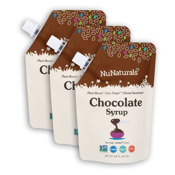 NuNaturals Stevia Syrup, Sugar-Free Sweetener, Plant-Based Sugar Substitute, Zero Calorie, Sugar-Free Syrup, Chocolate, 6.6oz (3-Pack)