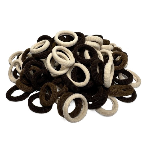 100pcs Hair Ties For Girls Women,Cotton Seamless Baby Hair Ties For Toddler Kids Accessories Small Thick Elastic Hair Bands Ponytail Holders Brown
