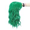 SWACC Short Curly Wavy Bob Wig with Bangs Synthetic Medium Shoulder Length Hair Wig for Women with Wig Cap (Green)