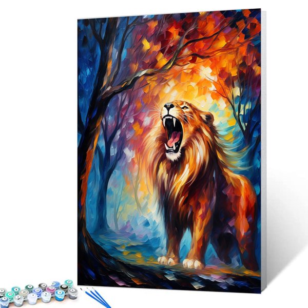 Howling Lion Paint by Number for Adults Beginner,Forest Animal DIY Digital Oil Painting Kits on Canvas with Brushes and Acrylic Pigment Wildlife Artwork for Home Decor 16x20 inch Gift(Frameless)