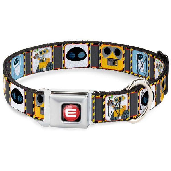 Buckle-Down Dog Collar Seatbelt Buckle Wall E Eve Pose Face Hazard Blocks Gray Yellow Black 15 to 26 Inches 1.0 Inch Wide, Multicolor, DC-WDY288-L