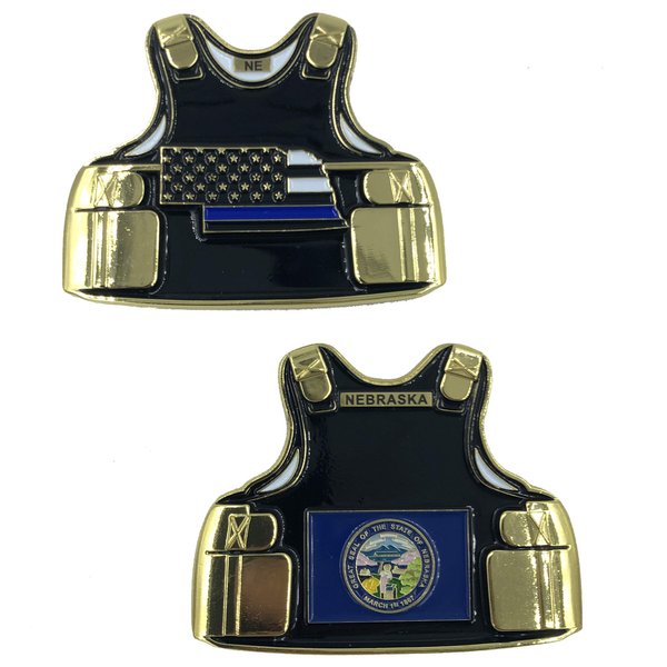 C-016 Nebraska Leo Thin Blue Line Police Vest State Flag Challenge Coins