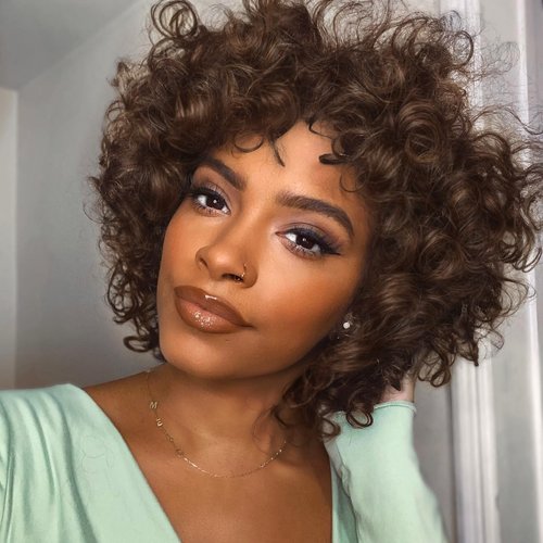 Quick Wig Human Hair Wigs Short Curly Bob Wig for Black Women None Lace Big Curly Wig with Bangs Pixie Cut African American Wigs (M2/30#)