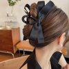 3Pcs Bow Claw Clip Black Hair Bow Hair Clips for Thick Thin Hair, Ribbon Bow Clips for Women Girls, Big Bows Hair Claws Non Slip Hair Styling Accessories Gifts