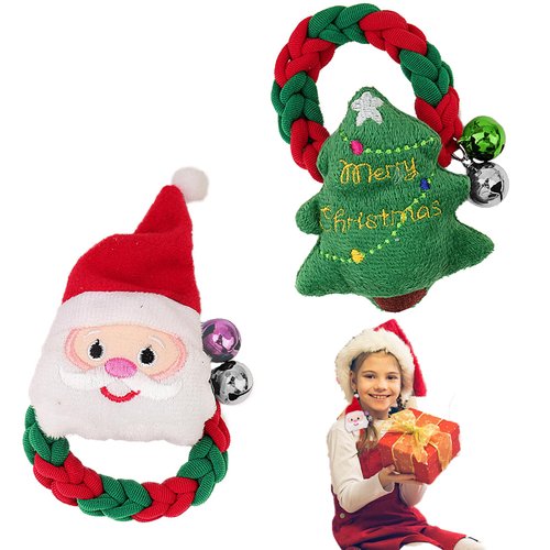 2pcs Christmas Hair Ties for Girls, Santa Claus Hair Ties Christmas Tree Hair Bands Red Green Ponytail Holder Elastic Braided Hair Ropes Christmas Hair Accessories for Girls