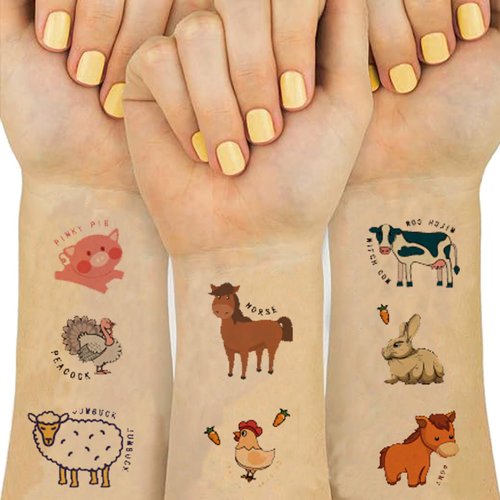 Farm Tattoos Stickers Animal Temporary Tattoos Fake Tattoo 100+ Patterns Birthday Party Favors Supplies Gifts for Kids Adults