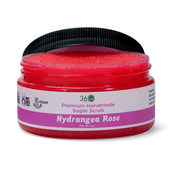 360Feel Sugar Body Scrub Hydrangea Rose Great Scrub for Acne Scars Stretch Marks and Foot Scrub It Great Gifts For Women - 8 Fl Oz