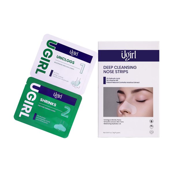 Ugirl Blackhead Remover Strip 5 Pairs, Targets Pores & Pimples, Oil-Free, Non-Comedogenic Use, Vegan, Nose Strips Blackhead Remover, Nose Pores Remover,Pore Shrinking Strip Set