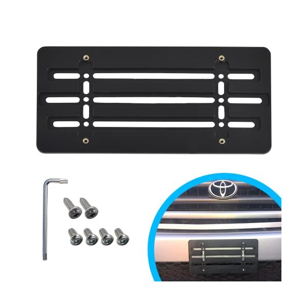 Front Bumper License Plate Bracket for Toyota 2000-2023, Plate Holder Set w 6 Unique Screw Bolts & Wrench Kit, License Tag Mounting Kit, Quality Plate Holders, Premium Car & Truck Accessories