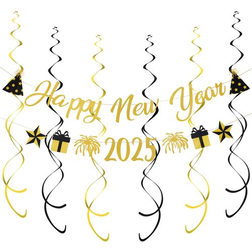 Gold Happy New Year 2025 Banner Happy 2025 New Years Banner, Happy Nye Banner 2025 New Year Eve Banner 2025 for New Years Eve Party Supplies 2025