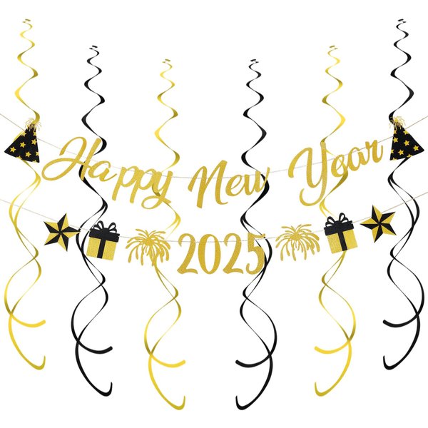 Gold Happy New Year 2025 Banner Happy 2025 New Years Banner, Happy Nye Banner 2025 New Year Eve Banner 2025 for New Years Eve Party Supplies 2025
