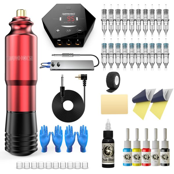 Tattoo Kit,Wormhole Complete Tattoo Pen Kit Rotary Tattoo Gun for Beginners Tattoo Power Supply Tattoo Ink Tattoo Cartridge Needles TK203