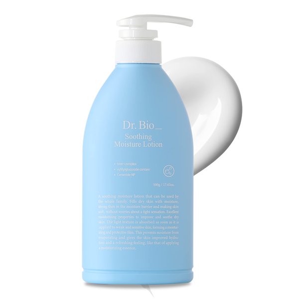 Dr. Bio Soothing Moisture Lotion (17.63 oz/500ml) | Hydrating Moisturizer Korean Body Lotion for Sensitive & Dry Skin, Ceramide Cooling Soothing gel with Probiotics and CICA, Newborn Baby Lotion