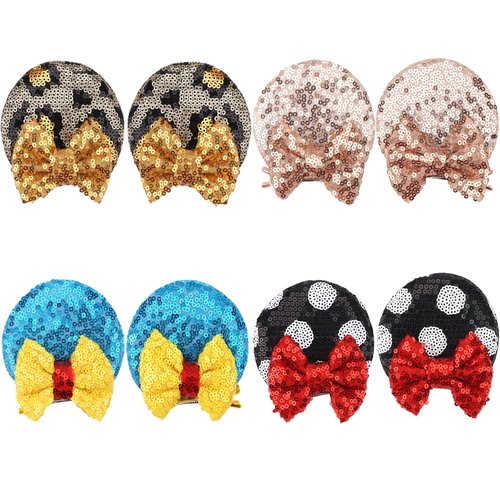 JOYOYO Sequin Mouse Ears Hair Clips,Glitter Hair Bows Cute Mice Ears Hair Clips Barrettes for Women Girls Hair Accessories for Costume Party Favor Halloween Christmas Decoration