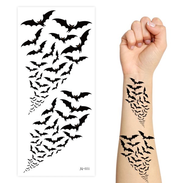 Bat Temporary Tattoos, Pack of 10 Halloween Bat Temporary Tattoos, Bat Face Tattoo Stickers Decals, 210x96mm Bat Stickers for Face, Halloween Face Tattoos for Costume Makeup and Parties