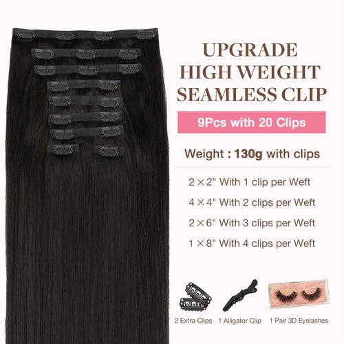 GOO GOO Clip in Hair Extensions Real Human Hair, 14inch 130g 9Pcs, 2 Dark Brown, Remy Human Hair Extensions Clip ins for Women, Natural Human Hair